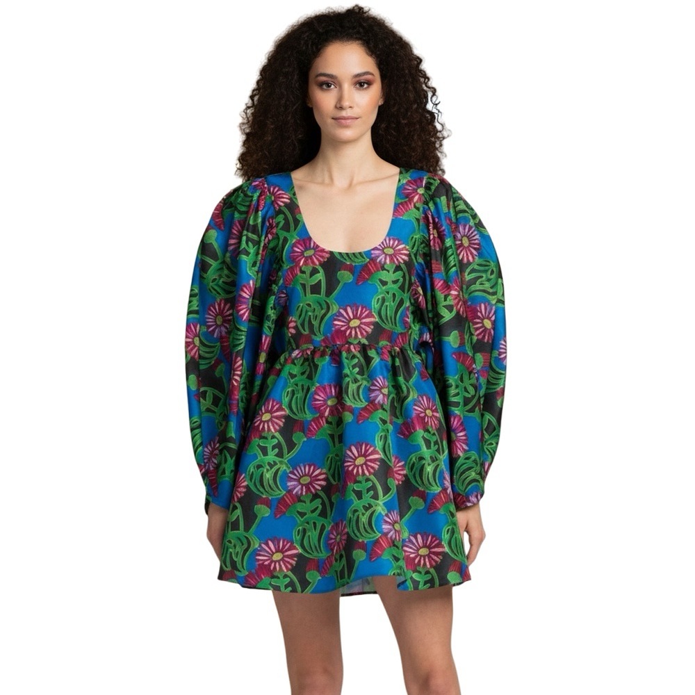 La DoubleJ Gerber Dolly Minidress Puff Sleeve XS Green Holiday Party Gift Ready